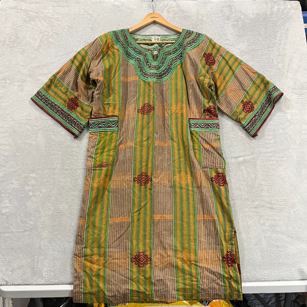 Vintage Kaftan Dress Cover Up Robe One Size Men's Pockets‎ Embroidered Beachwear